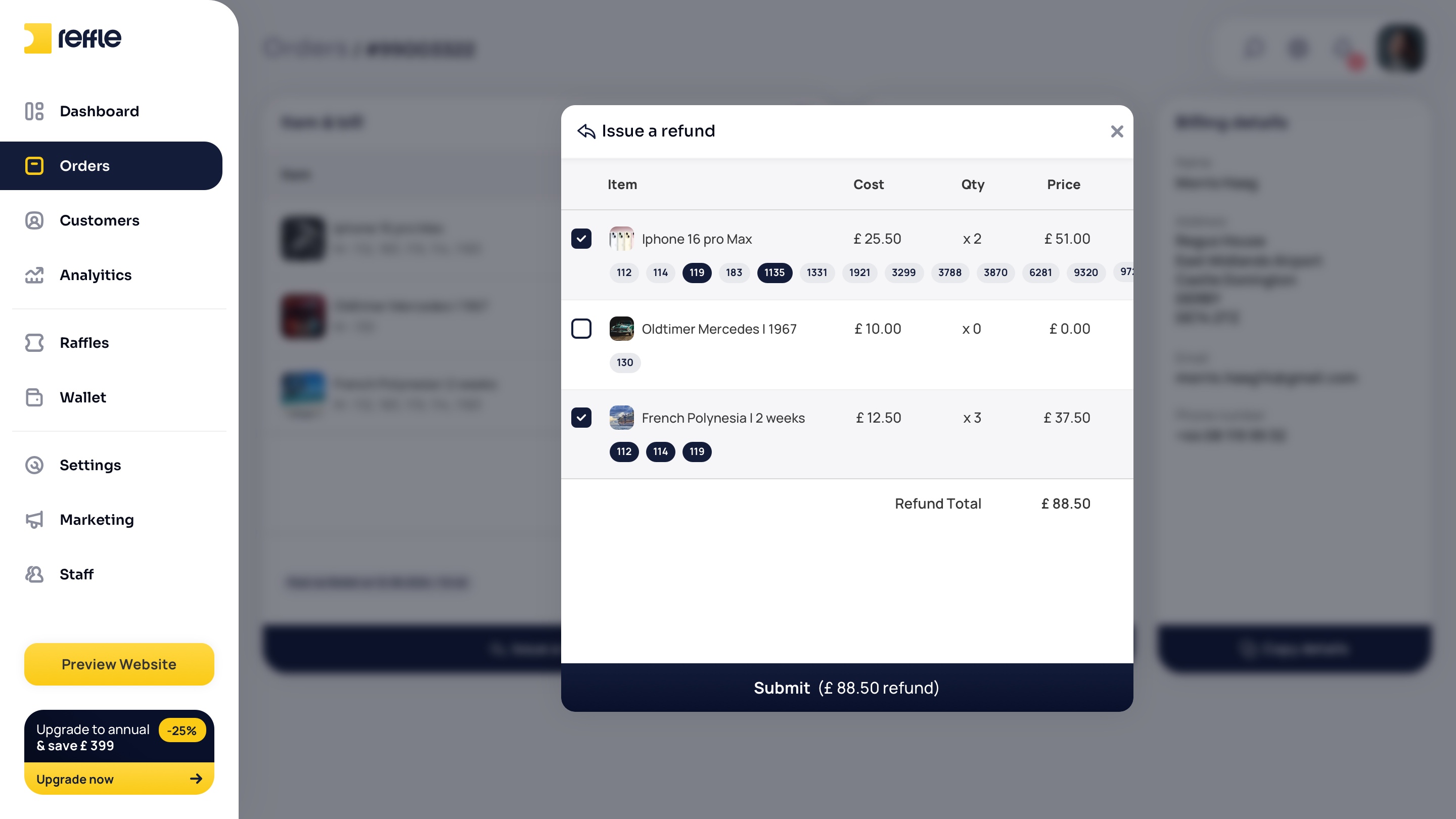 Orders screen 5