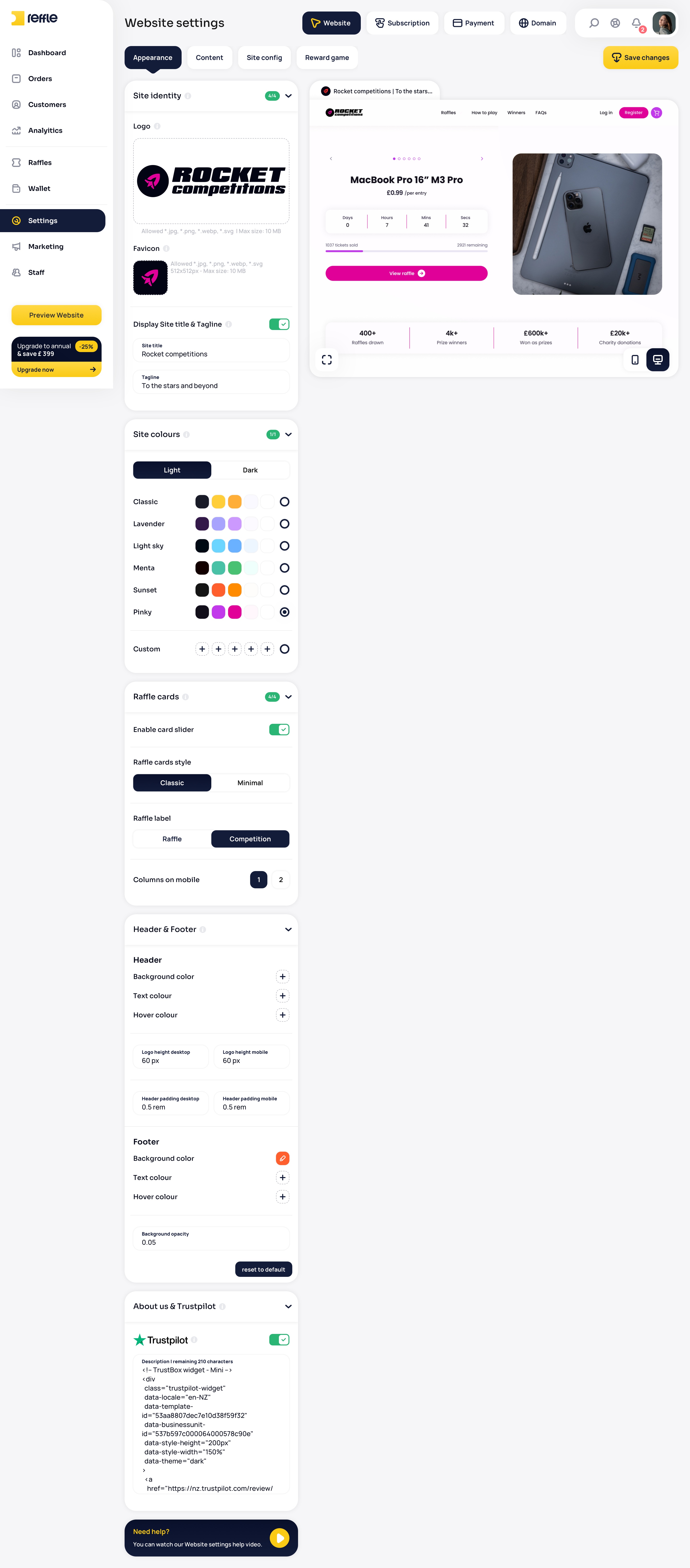 Website Settings screen 5