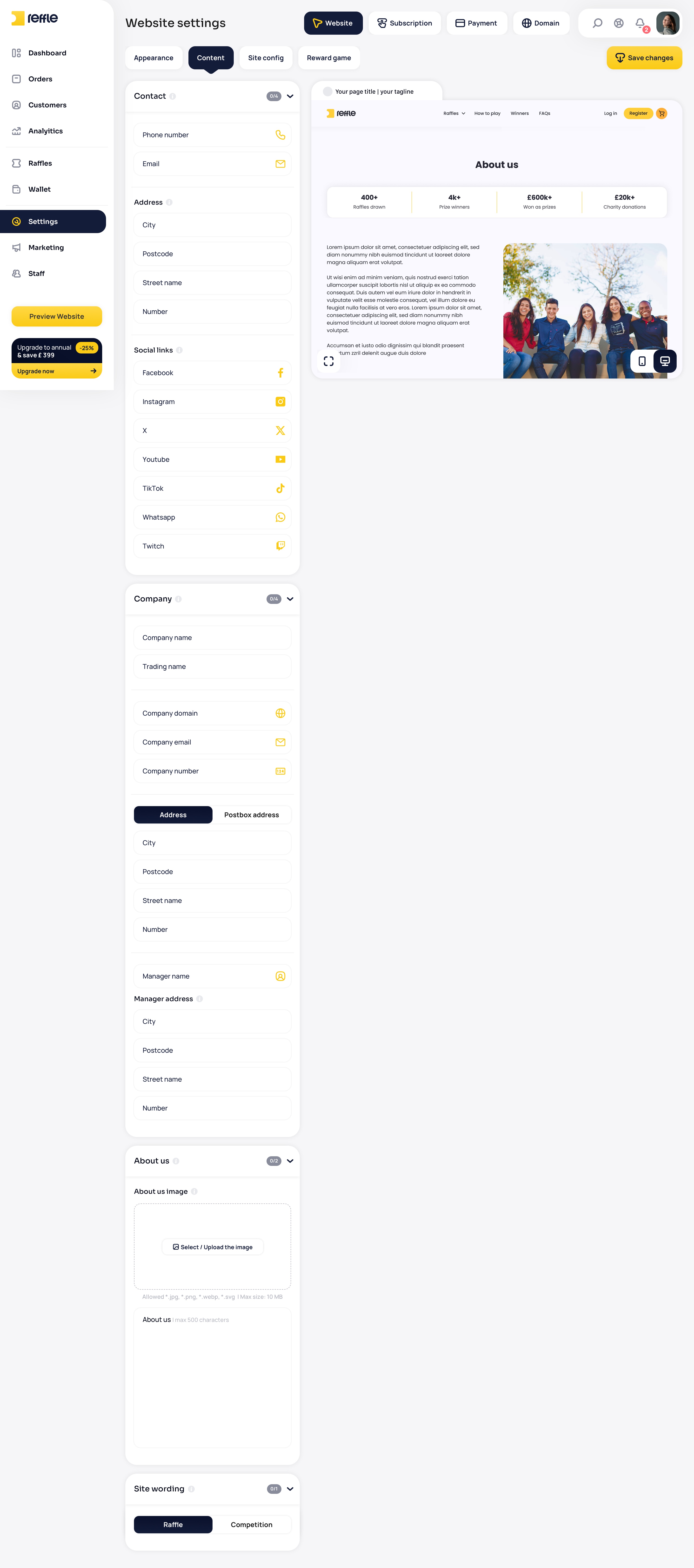 Website Settings screen 7