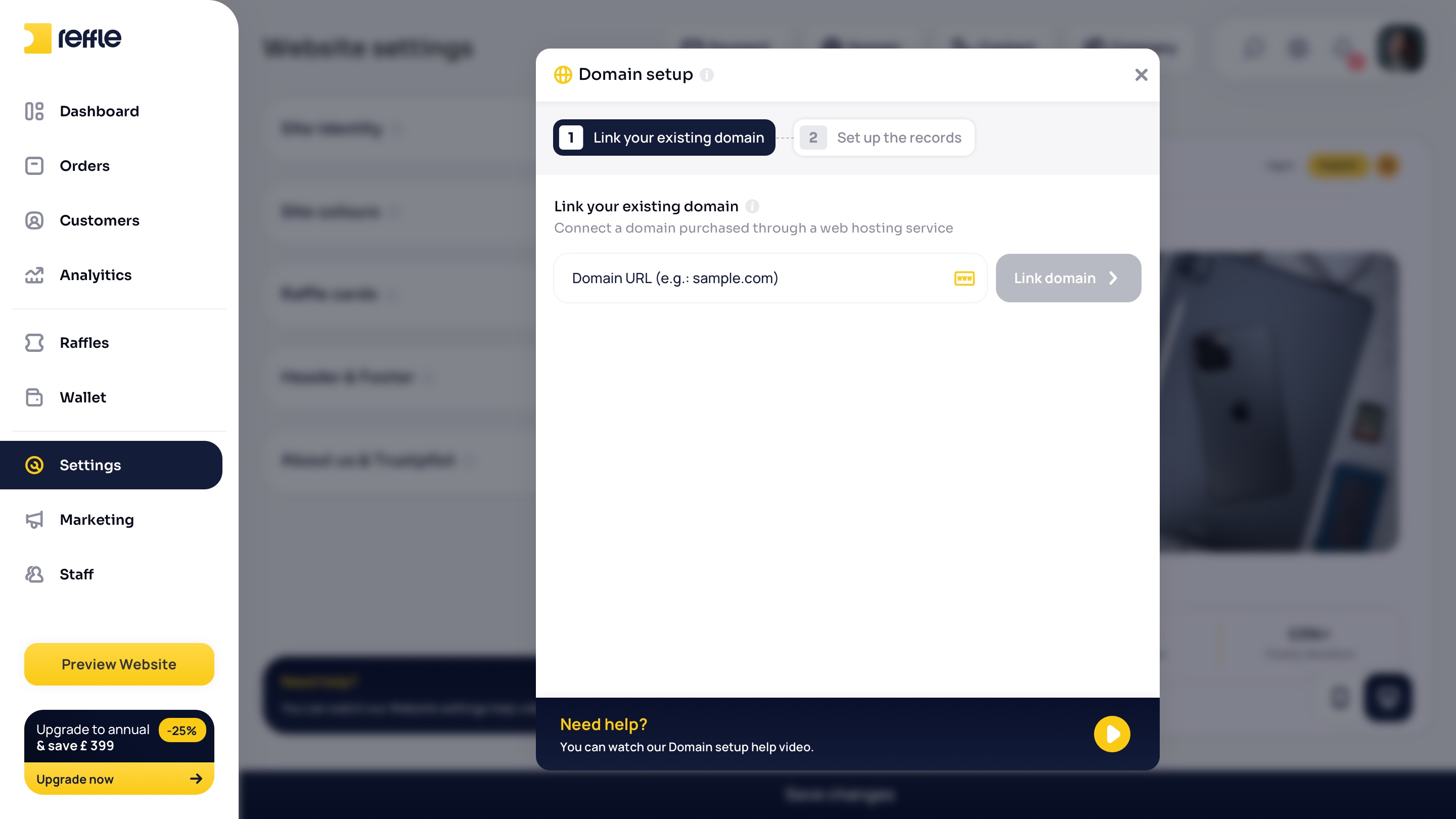 Website Settings screen 8