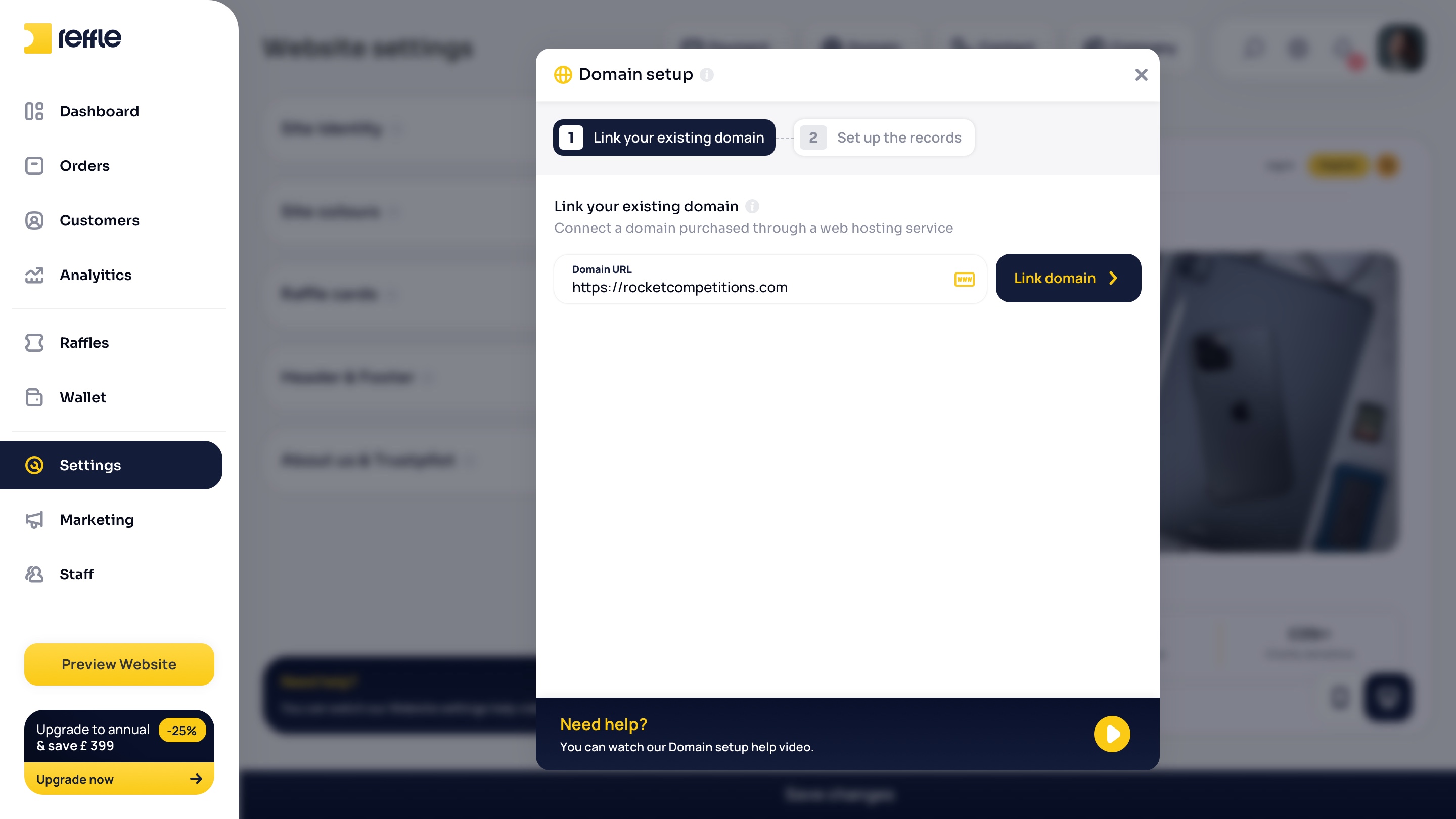 Website Settings screen 9