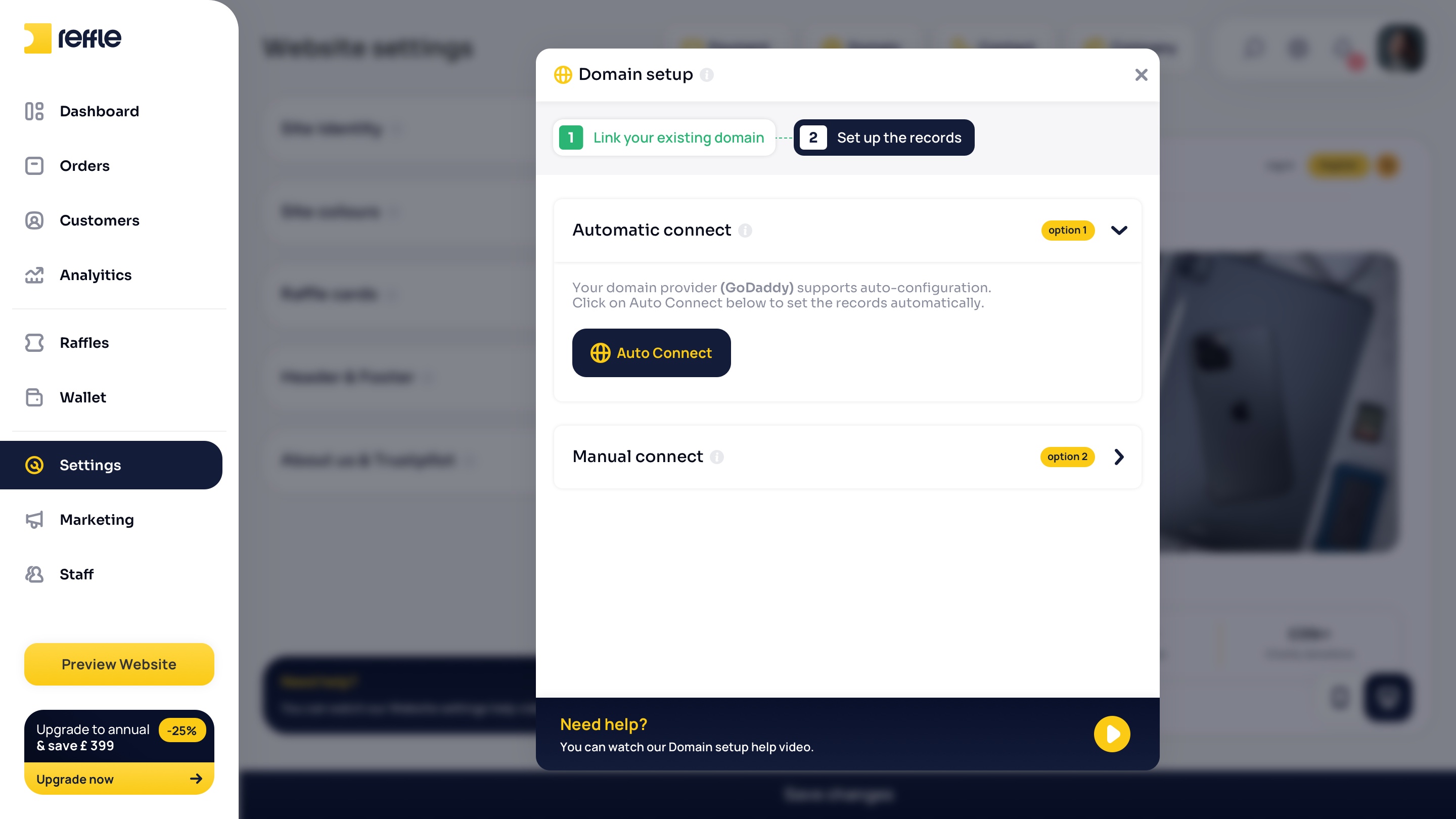 Website Settings screen 10