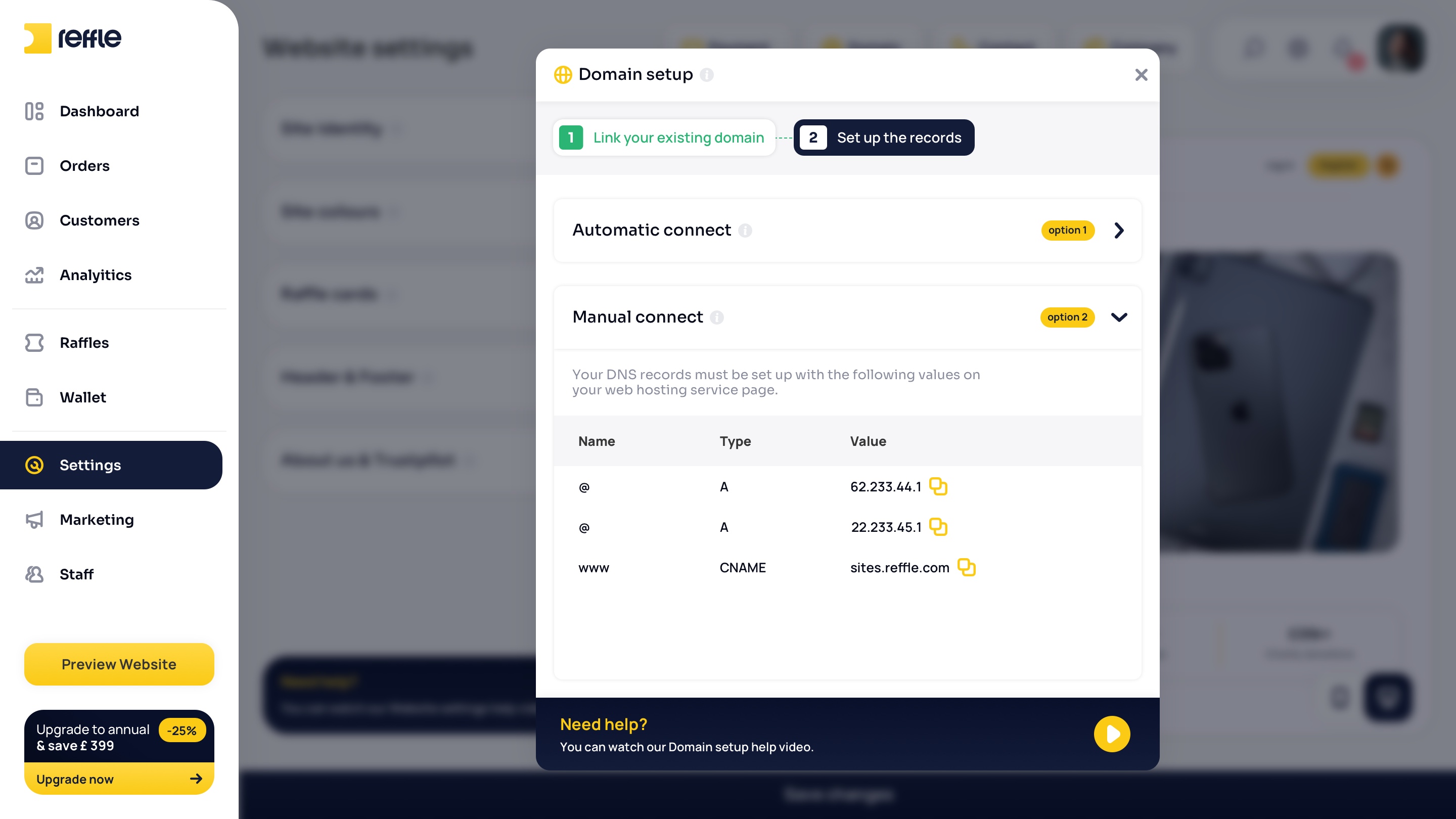 Website Settings screen 11