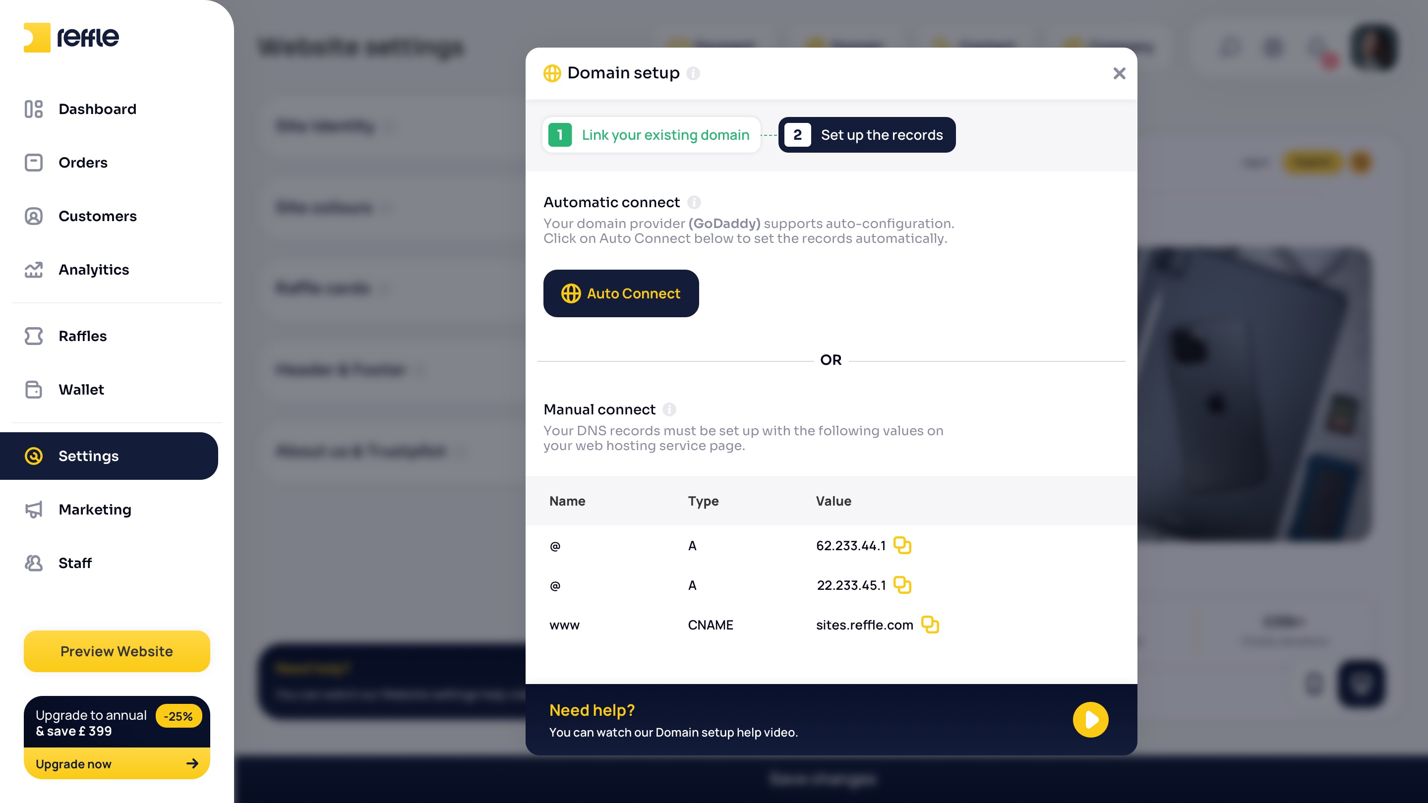 Website Settings screen 12