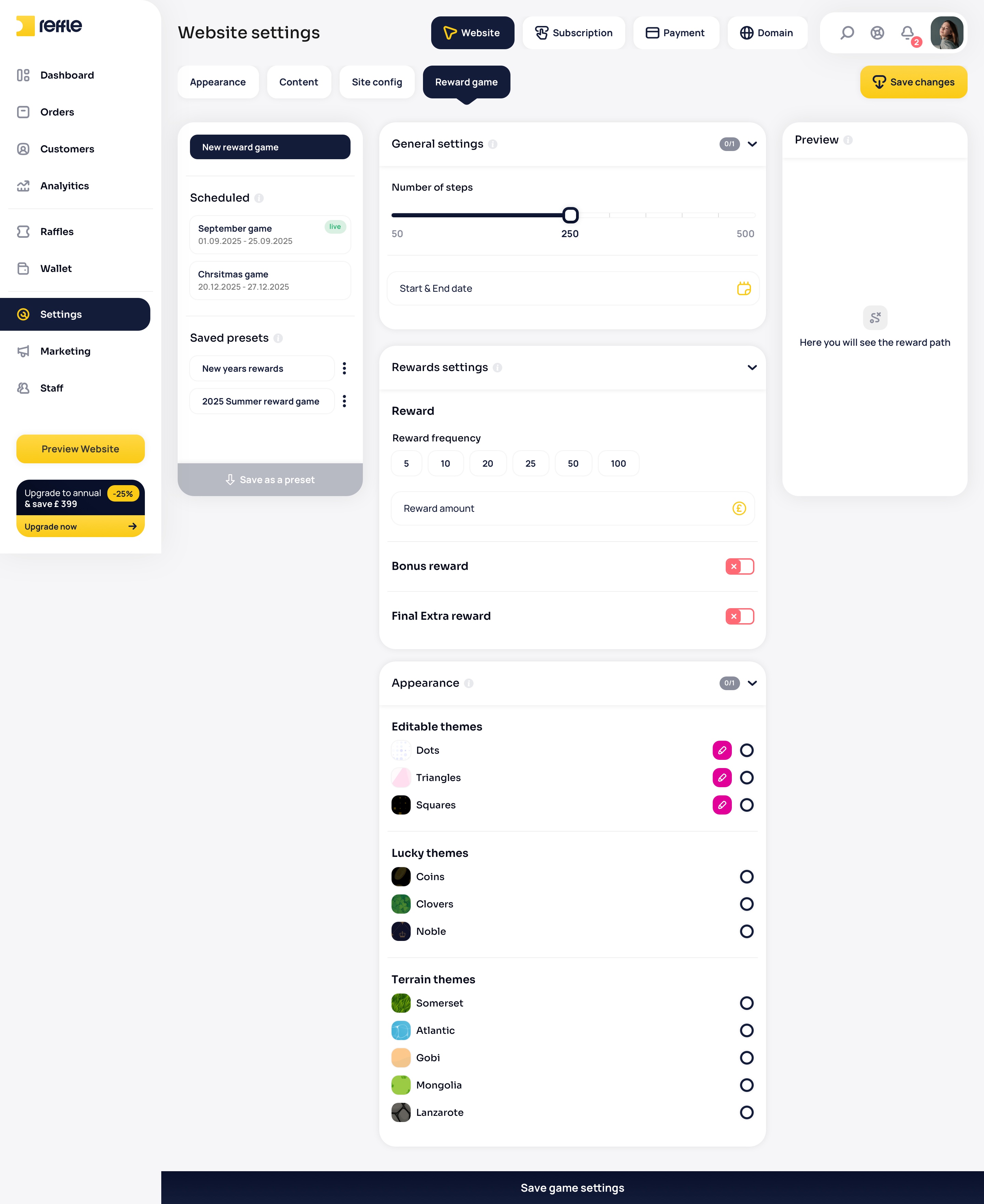Website Settings screen 14