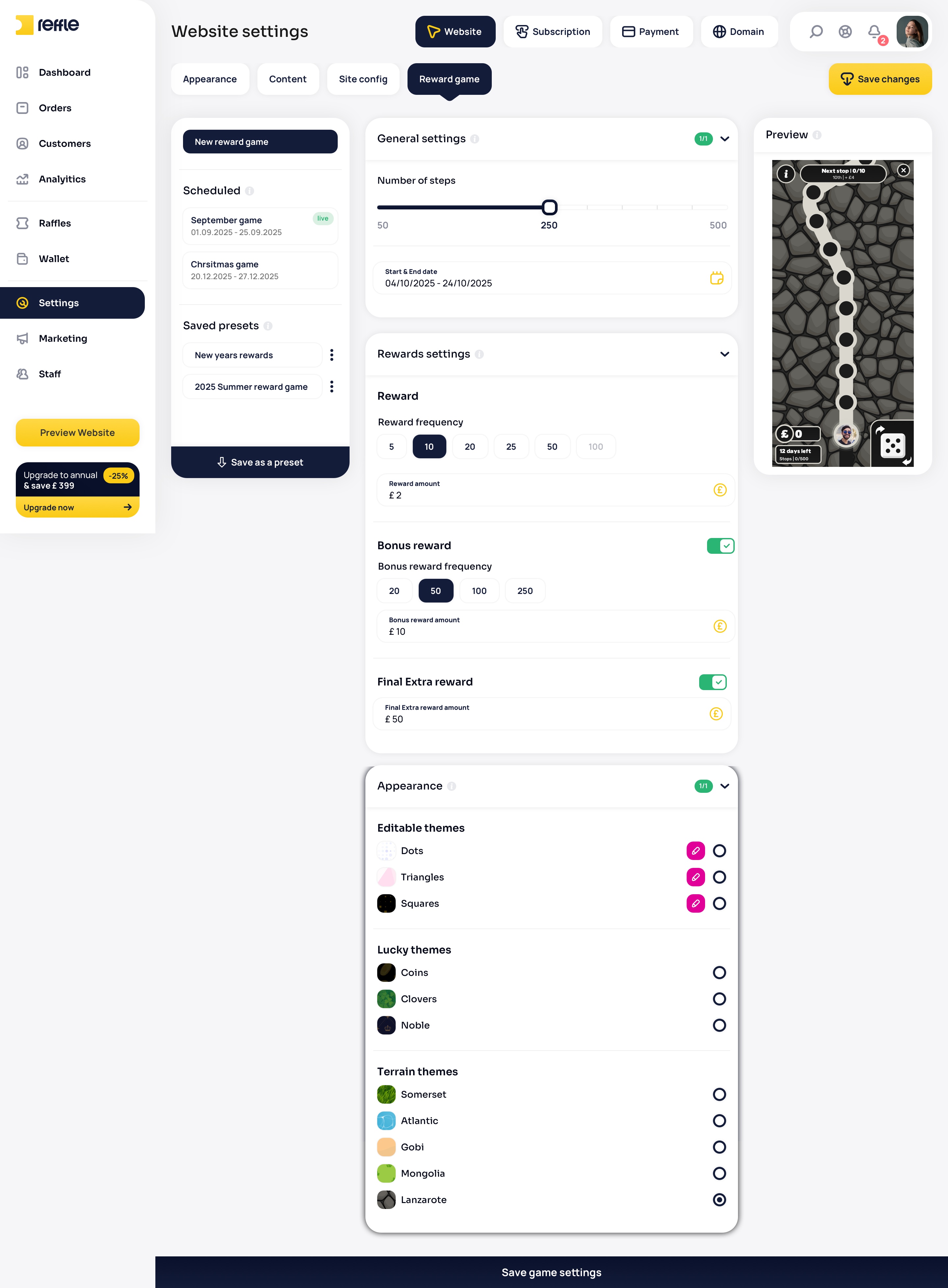 Website Settings screen 15