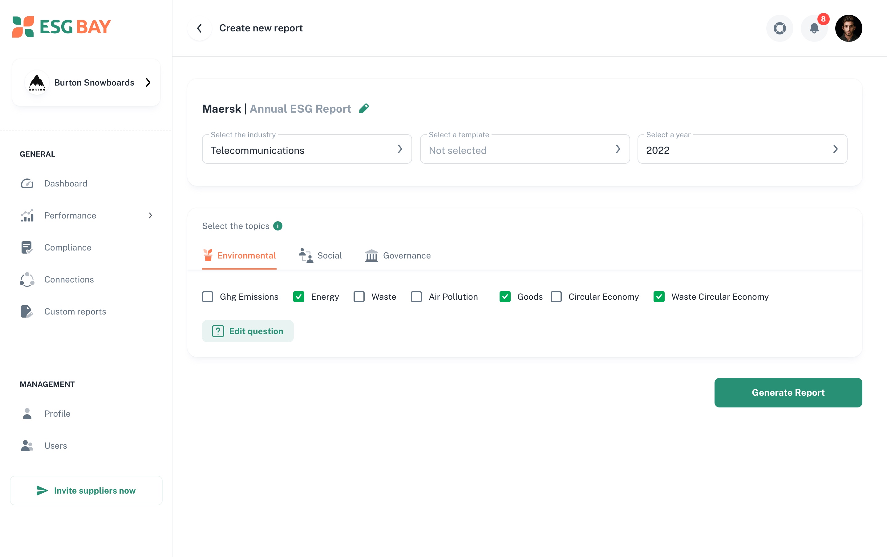 Create Report screen 1