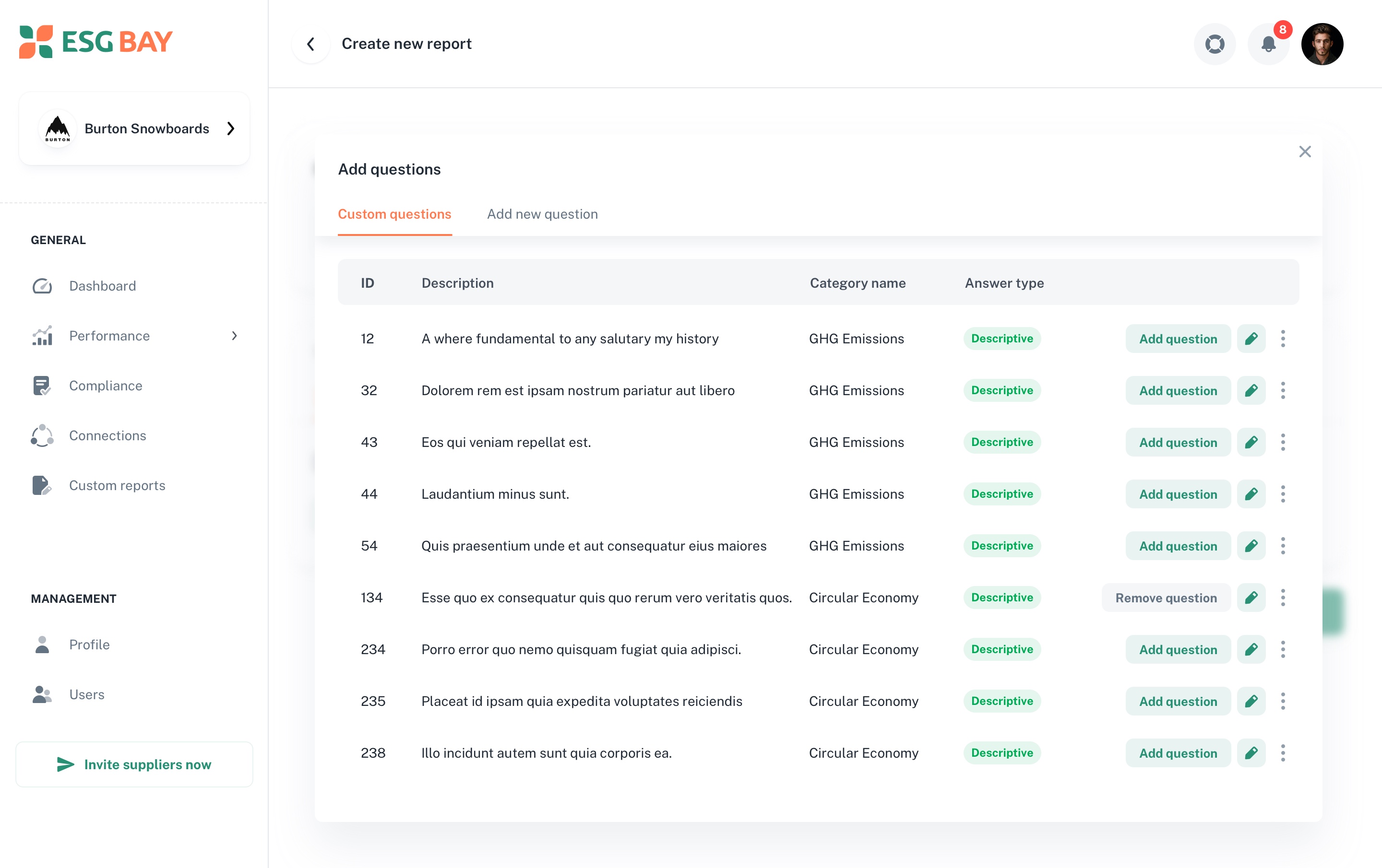 Create Report screen 2
