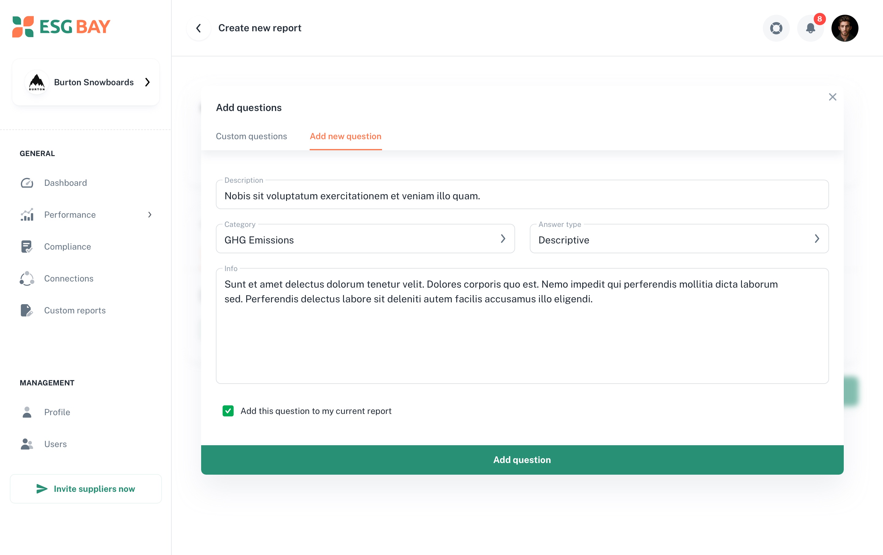 Create Report screen 3