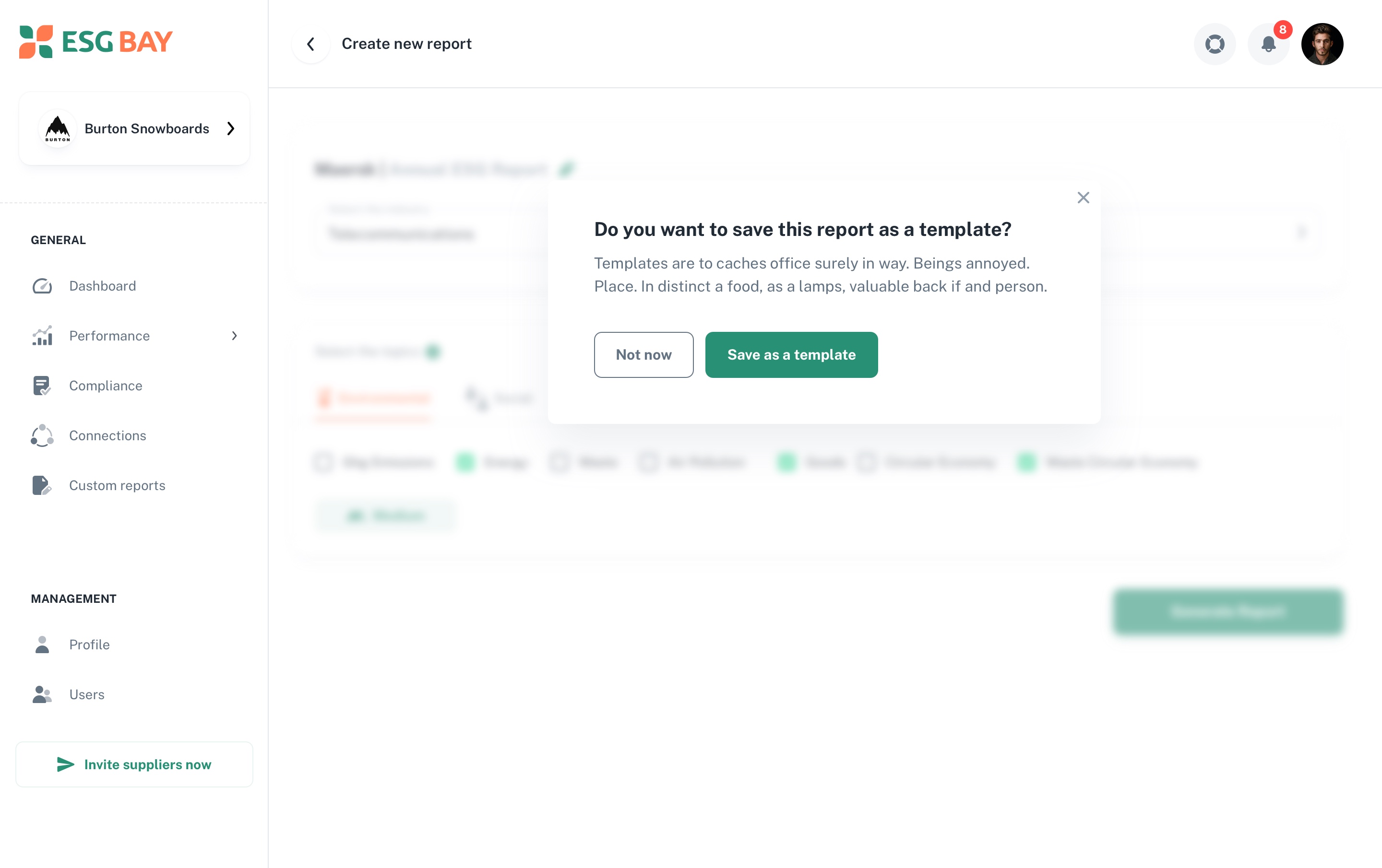 Create Report screen 4