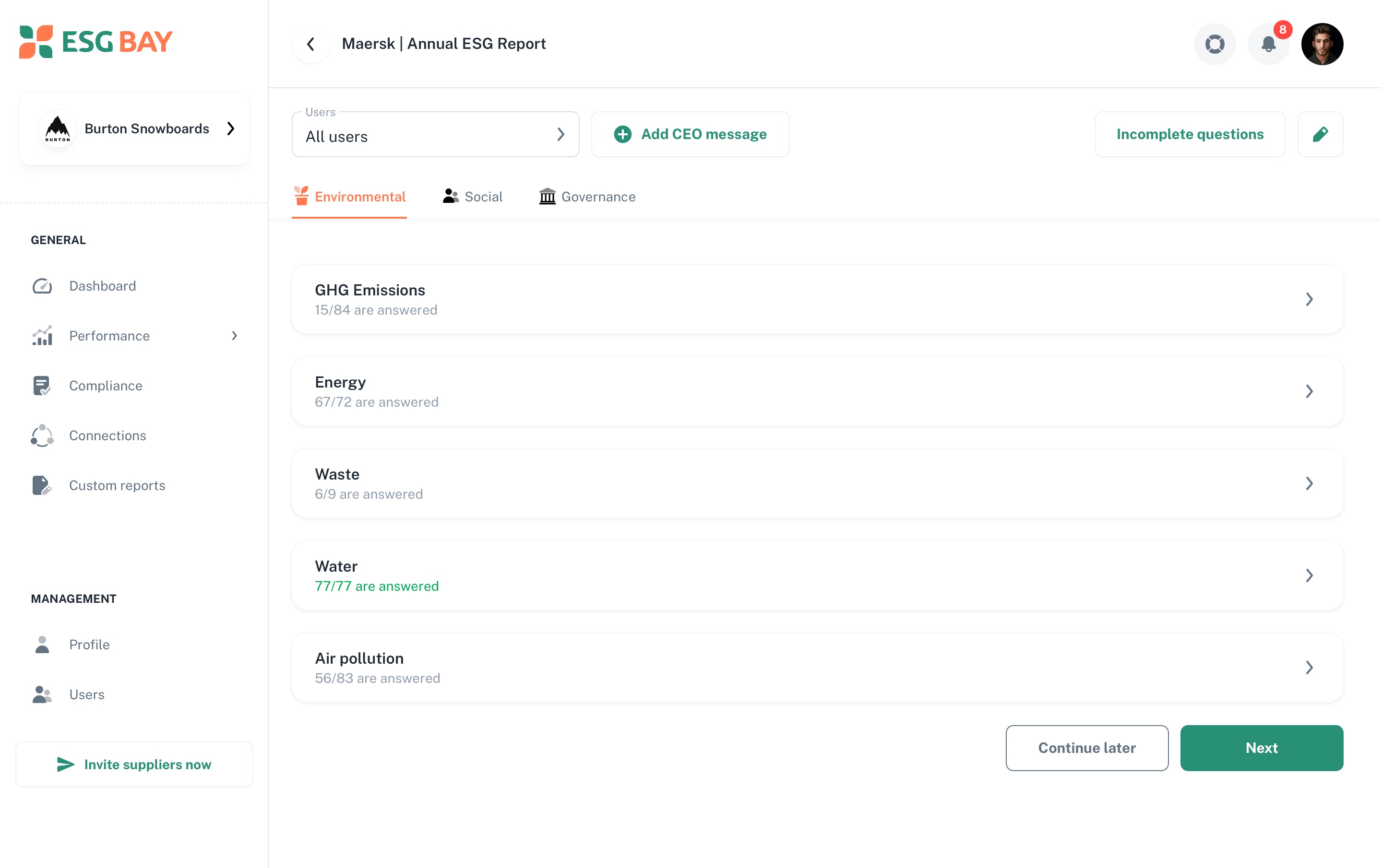 Reporting screen 1
