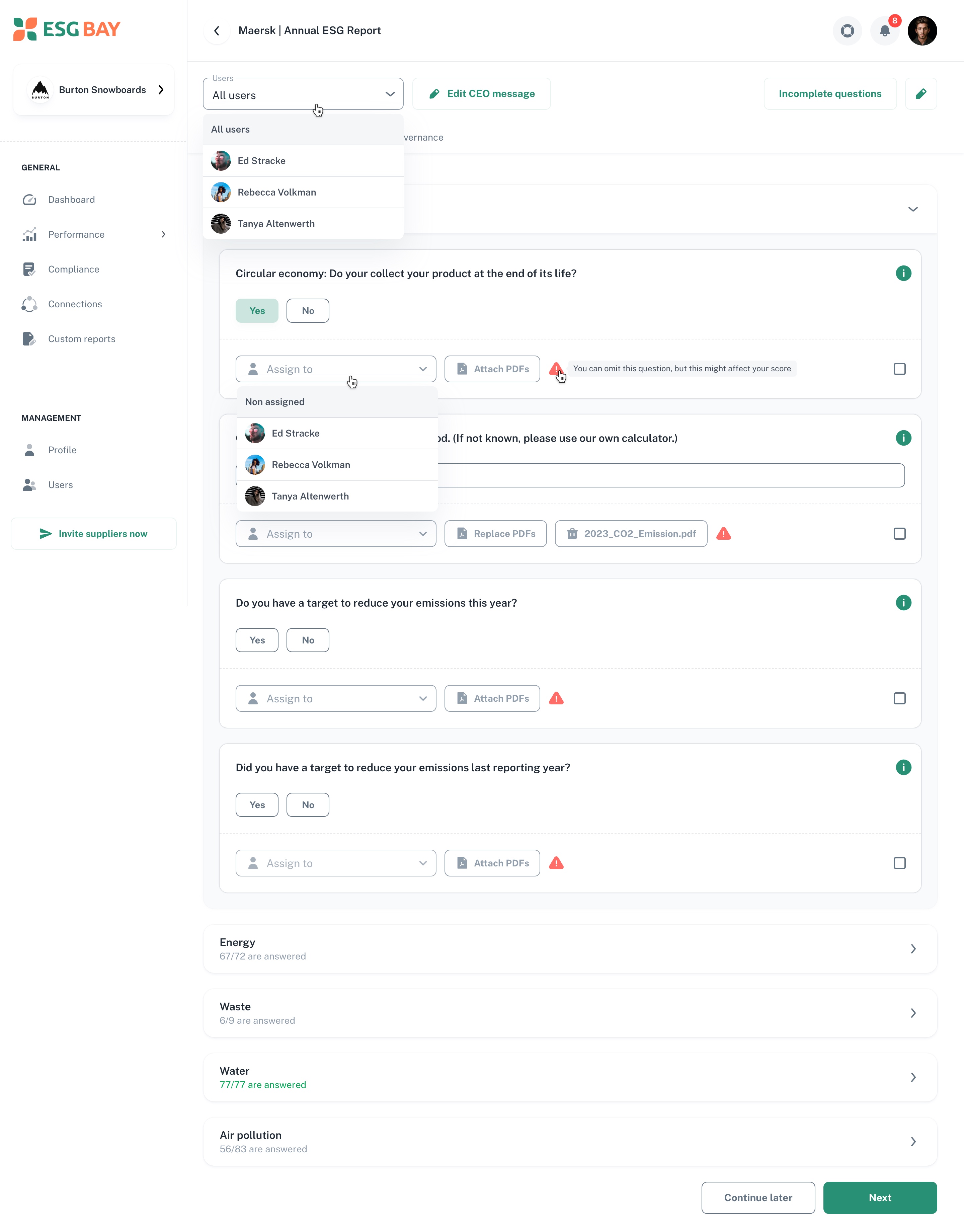 Reporting screen 2