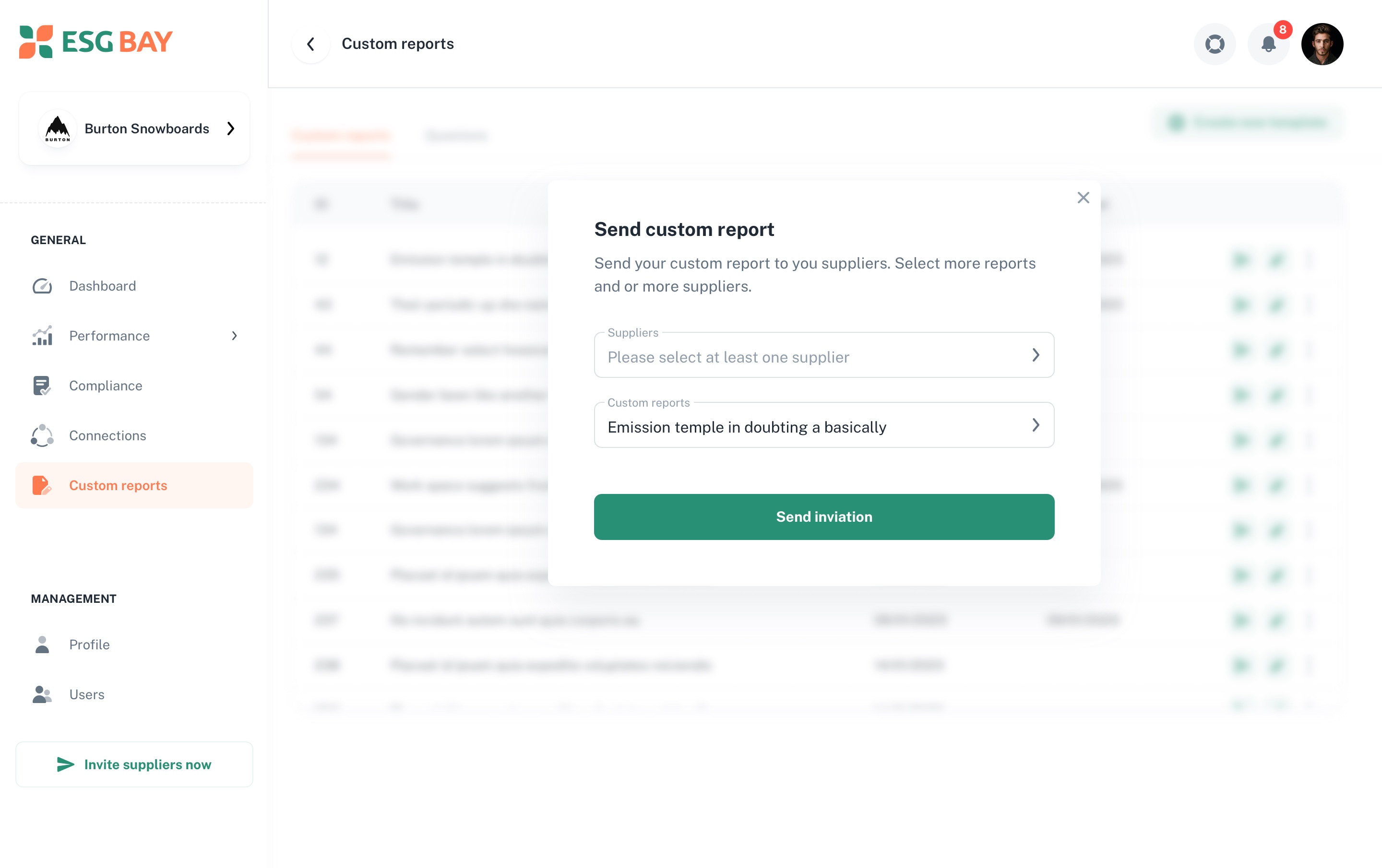 Custom Report screen 2