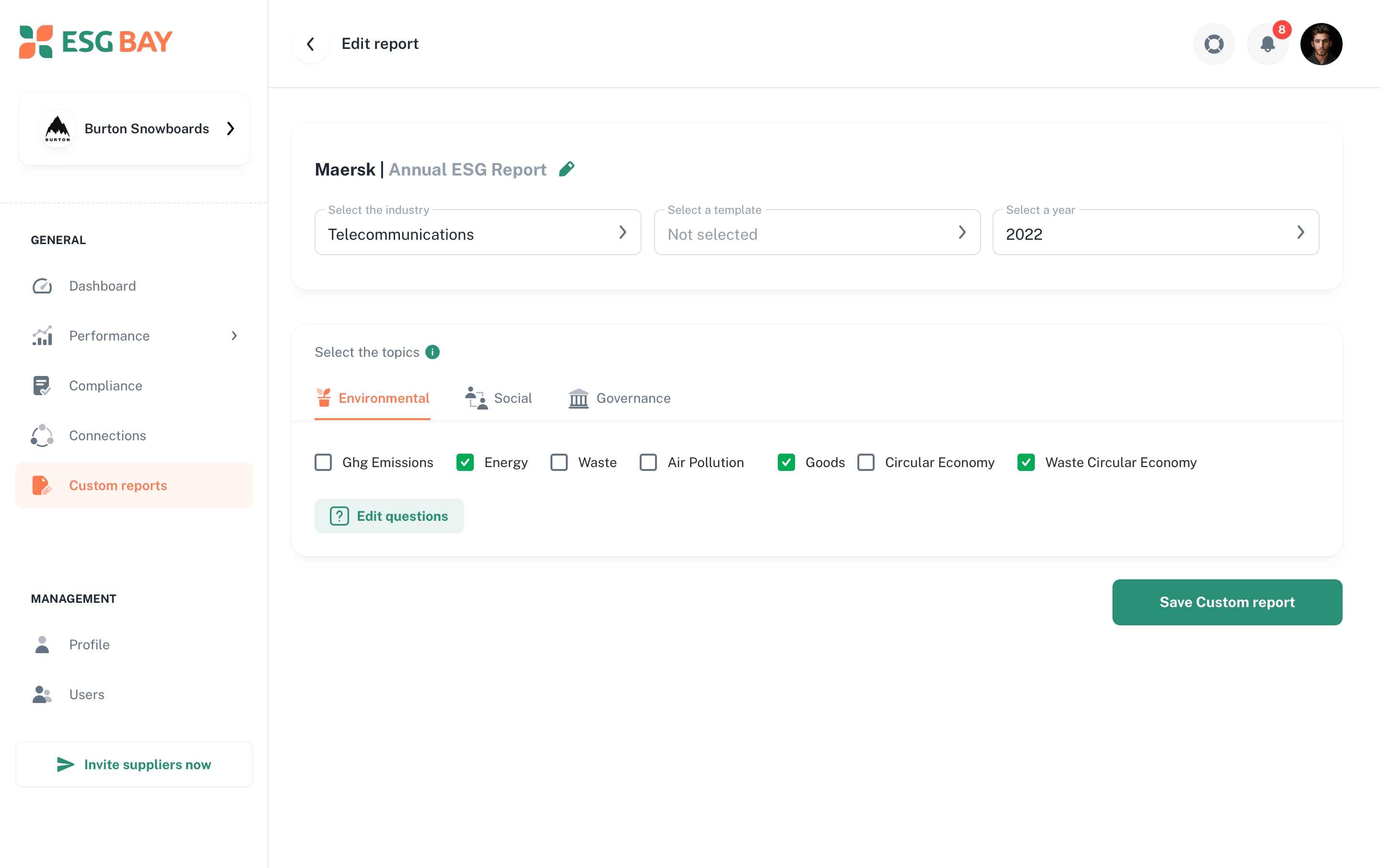 Custom Report screen 3