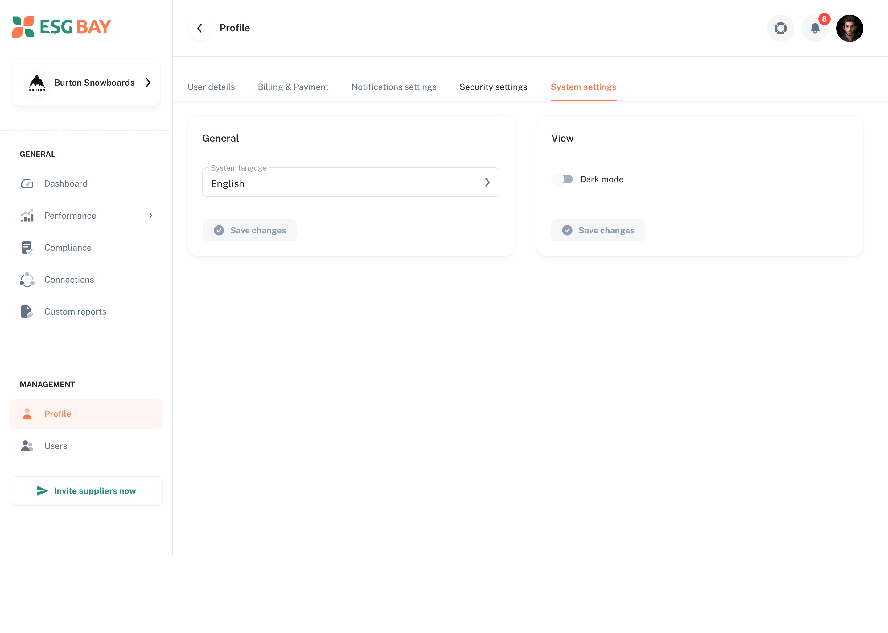 Settings screen 10